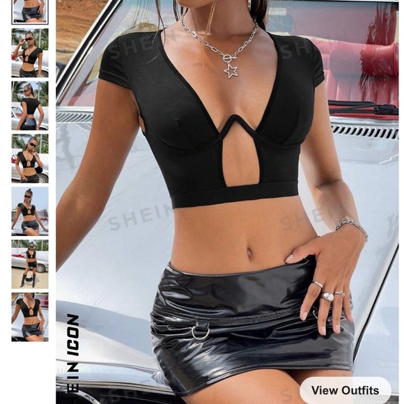 🌸S109 - Women's Black Crop Top - Sleek Short Sleeve Tee🖤 - Picture 2 of 3